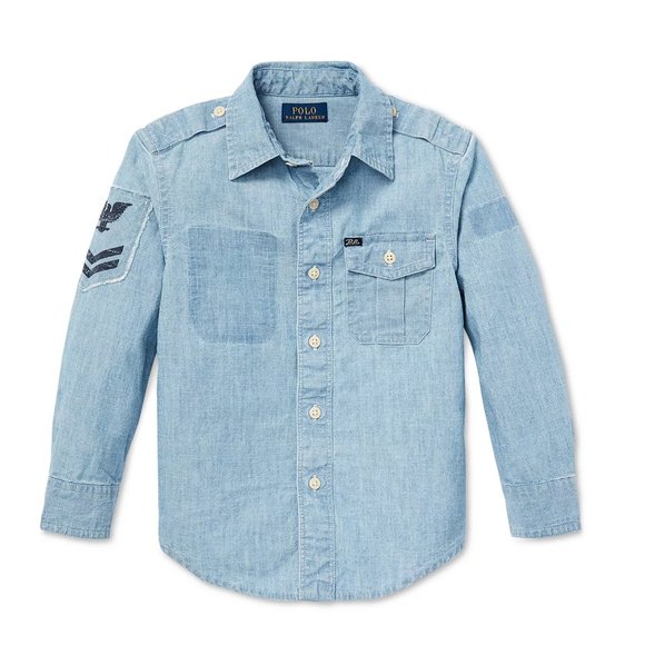 NWT POLO RALPH LAUREN Toddler Boys Chambray Cotton Shirt Sz 4 4T - Picture 1 of 12